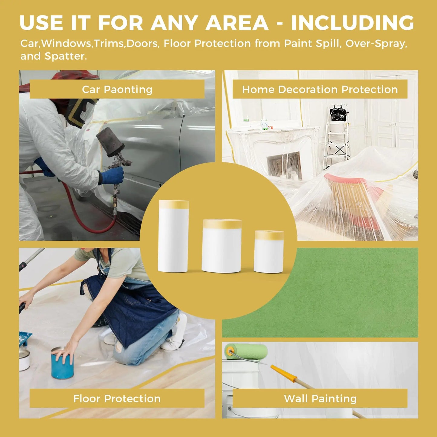 Pre-Taped Masking Film Roll with Adhesive Tape for Automotive Painting & Surface Protection