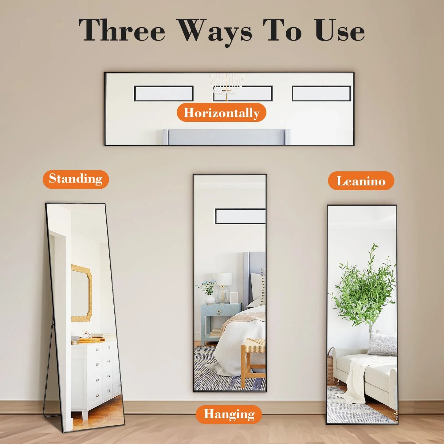 64"x21" Full Body Wall Mirror – Standing, Hanging, or Leaning with Aluminum Alloy Frame for Living Room