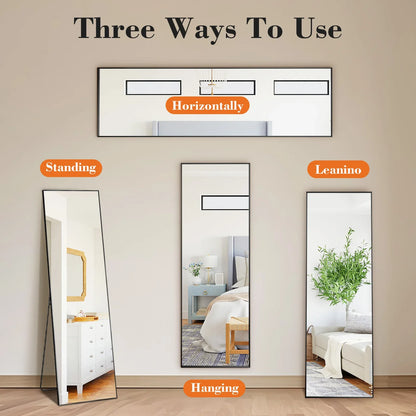 64"x21" Full Body Wall Mirror – Standing, Hanging, or Leaning with Aluminum Alloy Frame for Living Room
