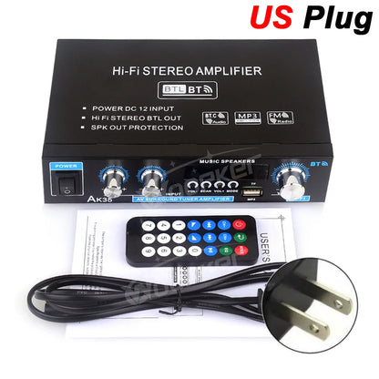 Woopker AK Series Digital Bluetooth Amplifier – 2 Channel HiFi Audio Amp with FM & USB for Home, Car & Karaoke