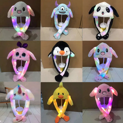 LED Glowing Bunny Ear Moving Hat - Cute Animal Cap with Luminous Jumping Plush Ears for Kids' Funny Cosplay Parties