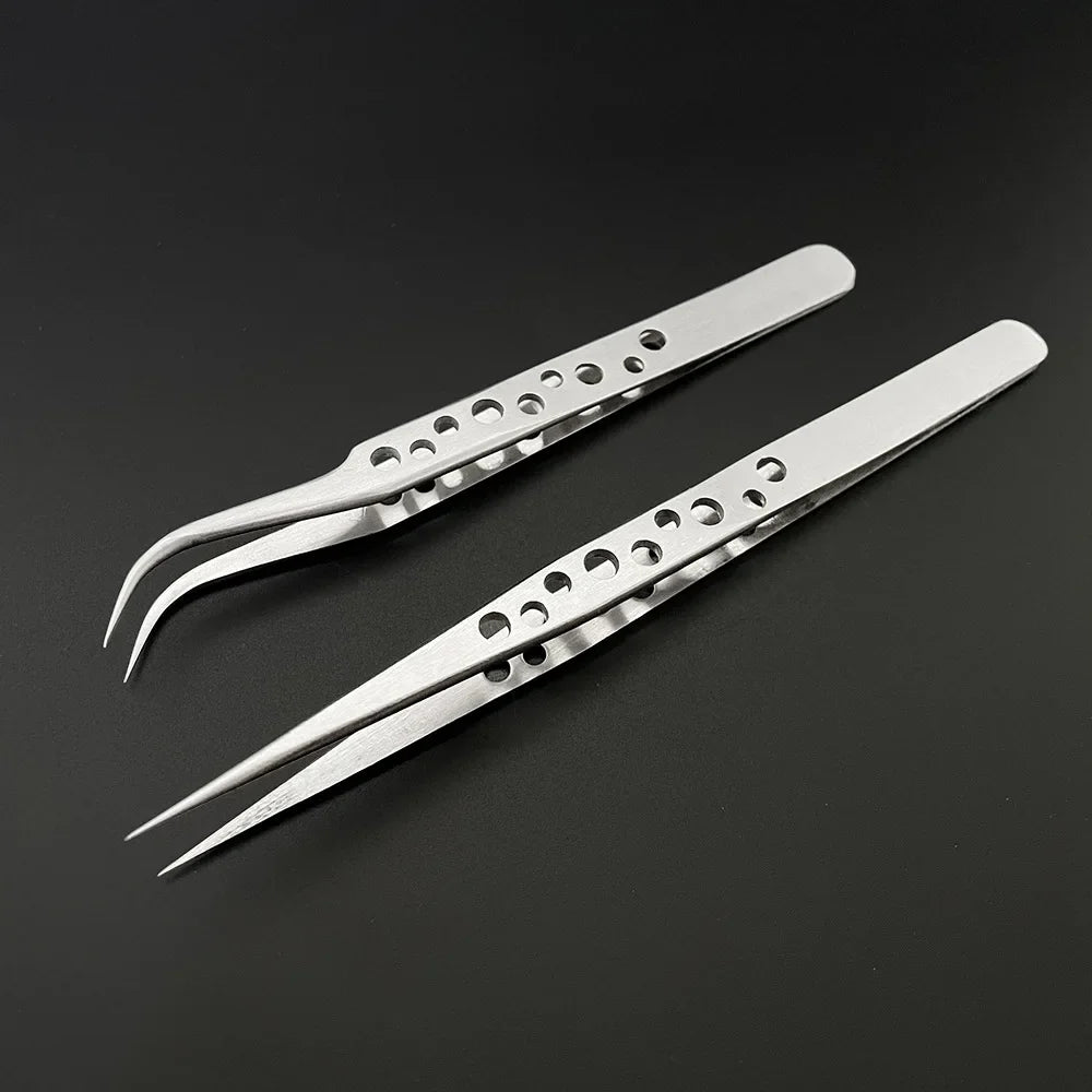 Precision Anti-Static Electronics Tweezers Set – Stainless Steel Curved & Straight Tip Forceps for Phone Repair & Industrial Use