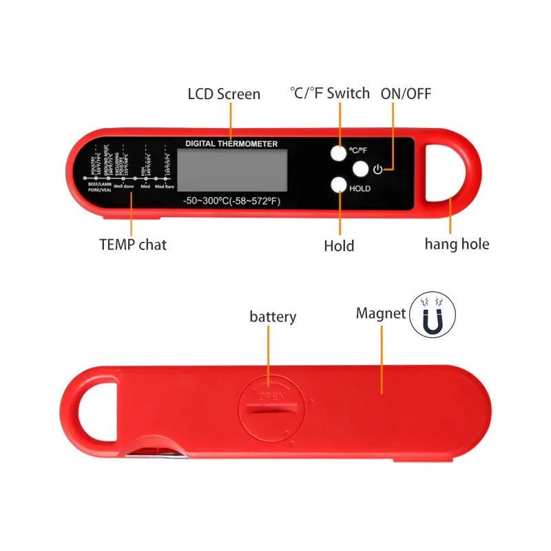 Professional Digital Meat Thermometer – Instant Read High Accuracy Waterproof Cooking Thermometer with Backlit Display for Grill, BBQ, Oven & Kitchen Use
