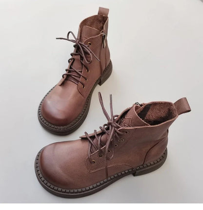 Careaymade 100% Genuine Leather Wide Casual Women’s Short Boots – Big Size, Handmade Men’s Wool Boots