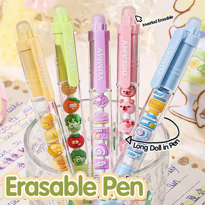 Press-to-Wipe Cartoon Neutral Ballpoint Pen with Thermal Eraser for Students – Crystal Blue, Easy to Wipe, Third Grade
