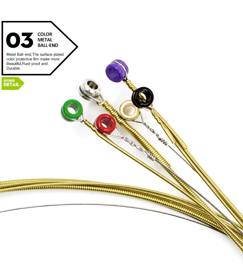 Orphee Acoustic Guitar Strings – 6Pcs/Set, Hexagonal Core, Full Bright Tone, TX620/TX630/TX640, Folk Guitar Accessories