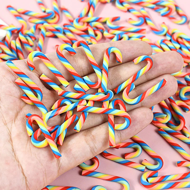 10/30/50pcs Mini Candy Cane Ornaments – Red & White Resin DIY Christmas Decorations for Home & New Year 2025