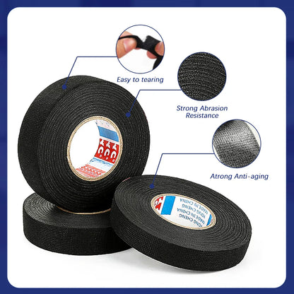 15M Heat-Resistant Fabric Tape – 9/15/19/25/32MM Adhesive Cloth for Automotive Cable, Wiring Harness & Electrical Loom