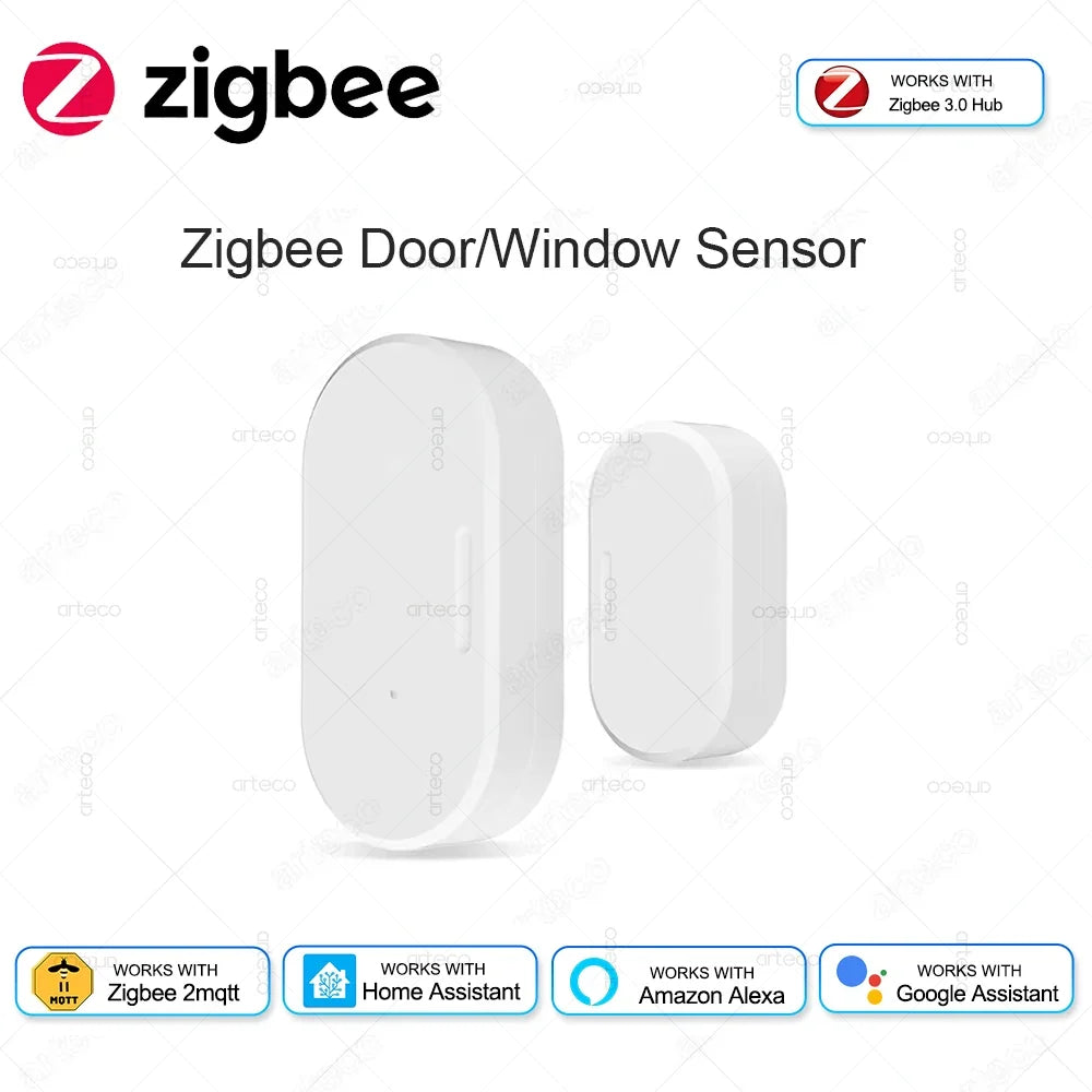 Zigbee Door Window Sensor - Smart Open Close Detector Security Alarm Compatible with Alexa, Home Assistant & Z2M
