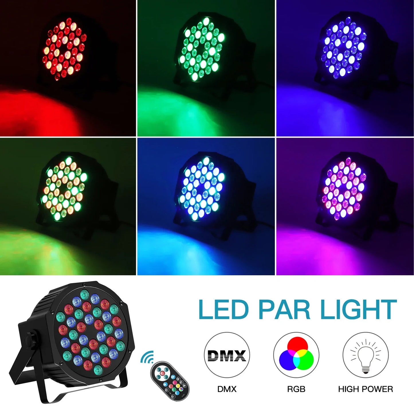 36LED RGB Par Light - DMX512 DJ Stage Lighting with Remote Control & Sound Activation for Parties and Events