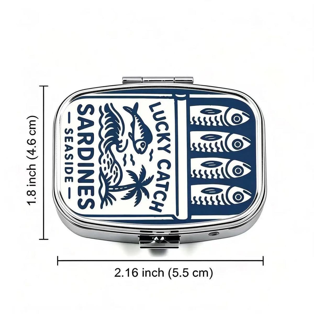 Lucky Catch Sardines Metal Pill Box - Portable 2-Compartment Travel Organizer for Pills & Vitamins