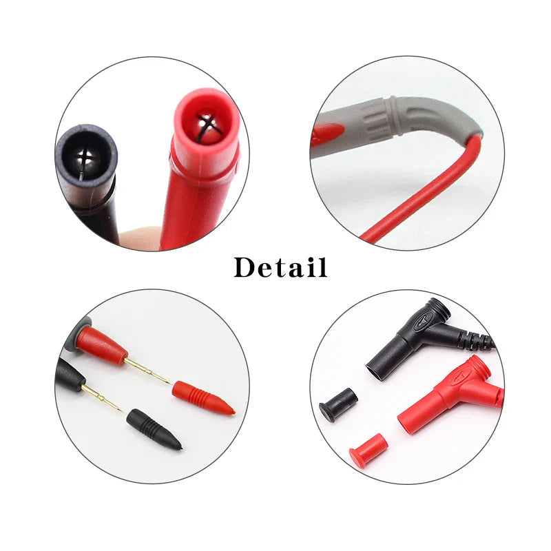 Universal Digital Multimeter Test Leads with Alligator Clips - Soft Silicone Needle-Tip Probes for LED Testing