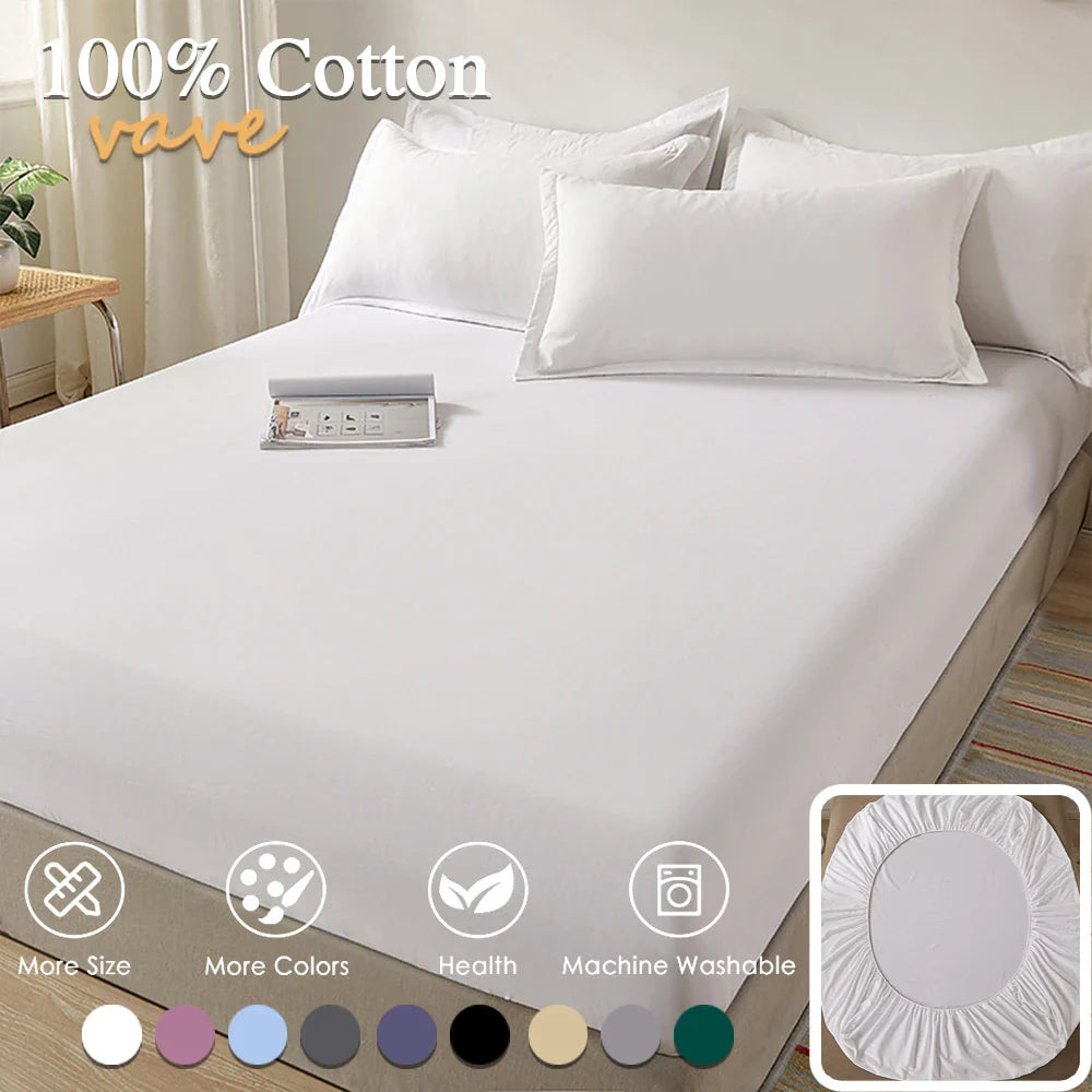 100% Cotton Fitted Sheet — Non-Slip, Adjustable Mattress Cover with Elastic Bands for Single, Double, Queen & King Beds (140/160/200cm)
