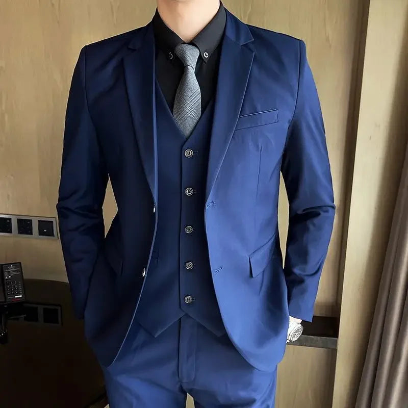 Men’s 3-Piece Suit 6XL — Blazer, Vest & Trousers, Italian Style Fashion Business Wedding Formal Gentleman Dress