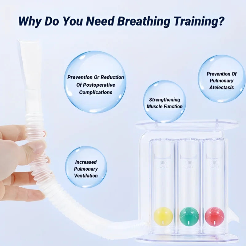 3-Ball Breathing Trainer — Lung Function & Respiratory Spirometry Exerciser for Deep Breath and Capacity Improvement