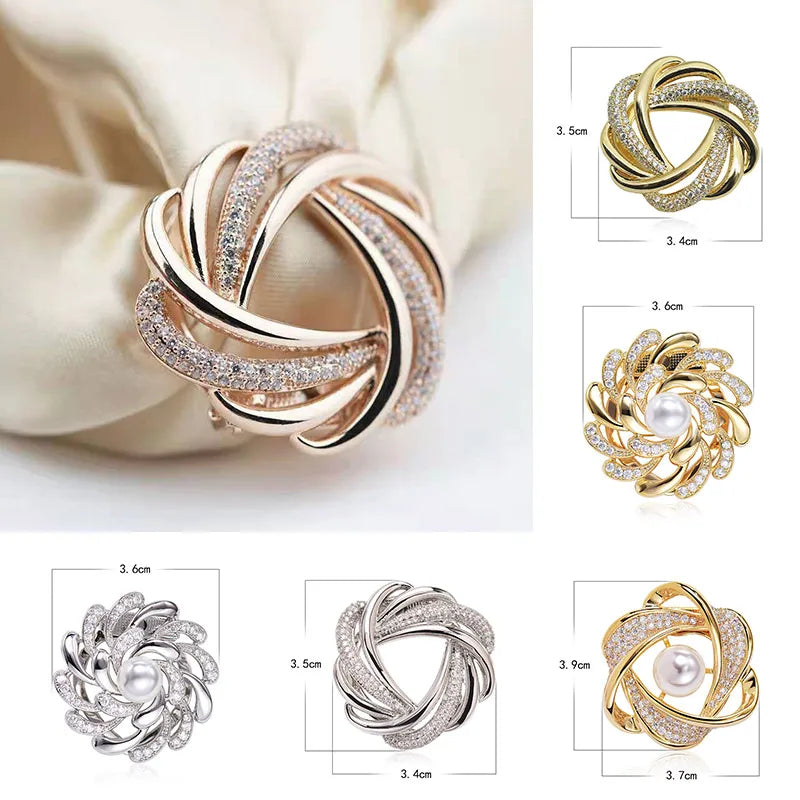 Trendy Vintage Rhinestone Flower Scarf Buckle: Pearl Crystal Scarf Ring for Women - Hollow Scarves Brooch Jewelry Accessory
