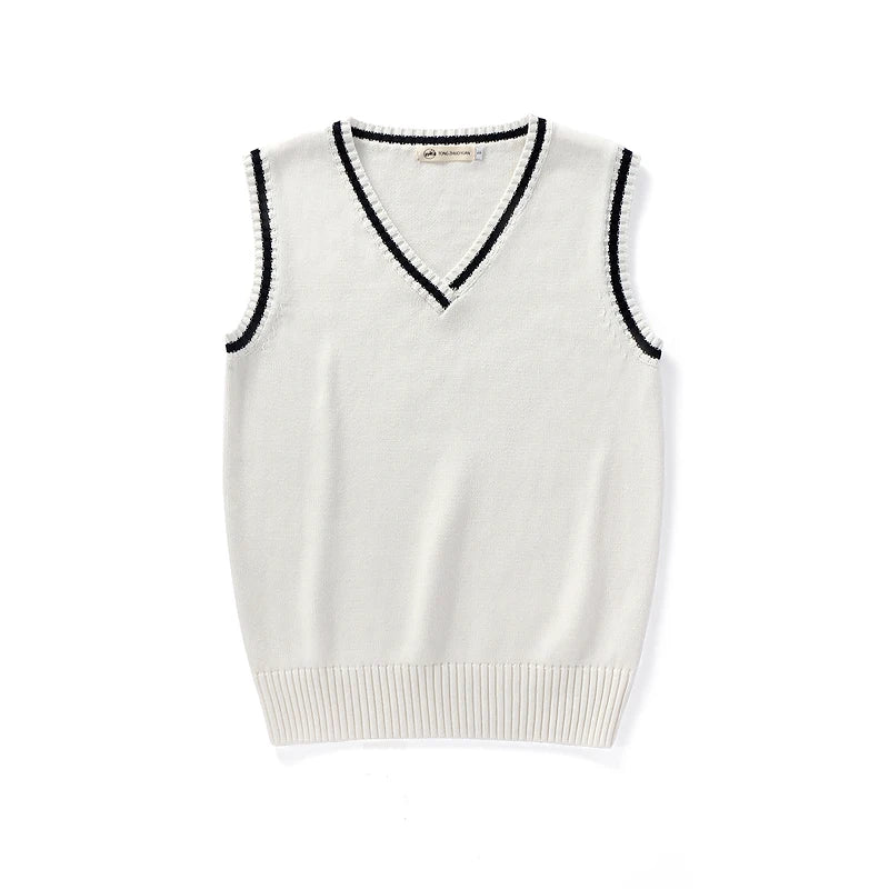 Unisex Sleeveless Sweater Vest – V-Neck Preppy Knitted Jumper for Women & Men, Retro Spring Fashion