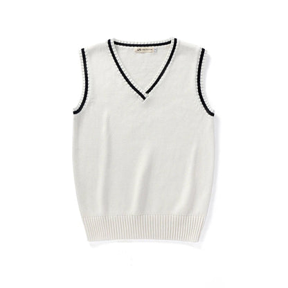Unisex Sleeveless Sweater Vest – V-Neck Preppy Knitted Jumper for Women & Men, Retro Spring Fashion