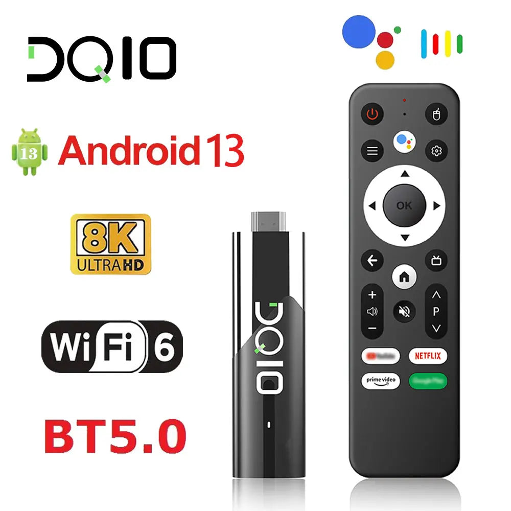 LEMFO DQ10 ATV Mini TV Stick – Android 13, 8K & 4K Support, WiFi 6, Allwinner H618 Quad-Core, Voice Remote Smart TV Box
