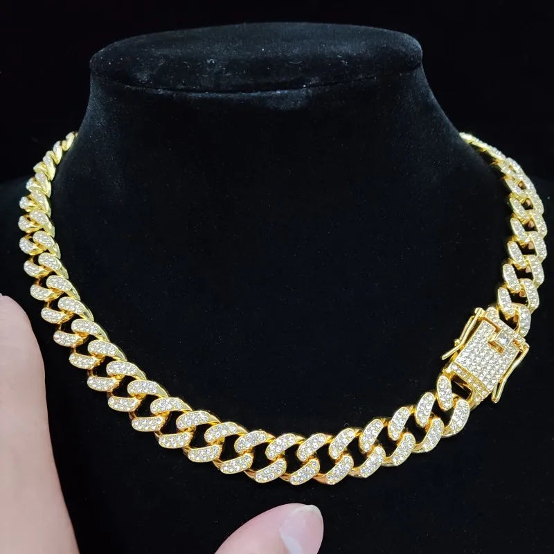 Hip-Hop Iced Out Bling Chain Necklace – 13mm Miami Cuban Chain for Men & Women, High-Quality Fashion Jewelry