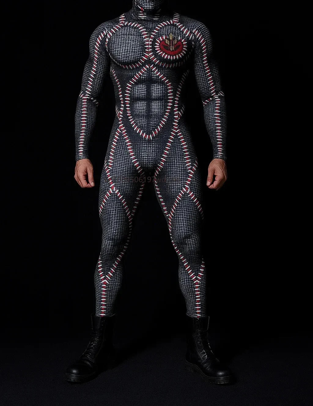 Men's Cyberpunk Muscle Bodysuit - Sci-Fi Printed Cosplay Zentai Costume for Carnival, Stage & Performance Events