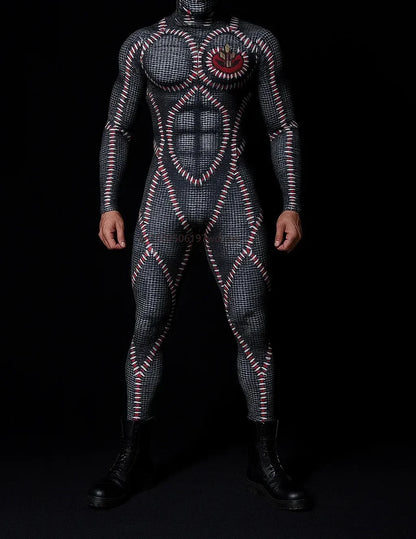 Men's Cyberpunk Muscle Bodysuit - Sci-Fi Printed Cosplay Zentai Costume for Carnival, Stage & Performance Events