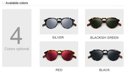 Oi Wood Round Sunglasses — Walnut Wood Frames with Red Lens & Tortoise Shell Design for Men & Women
