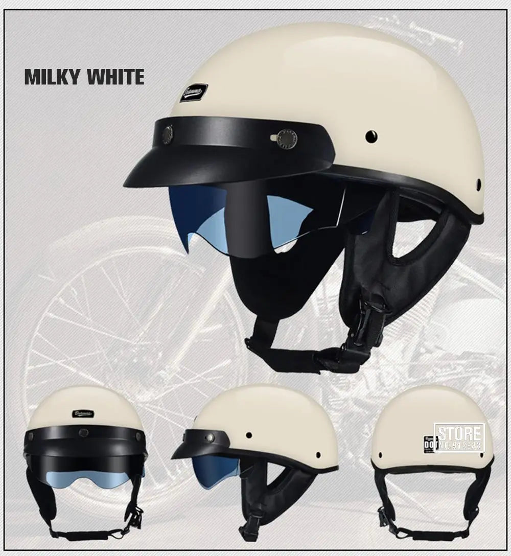 Retro DOT-Certified Motorcycle Half Helmet – HD Lens, Men & Women, 4-Season Scooter & Moto Riding Casco