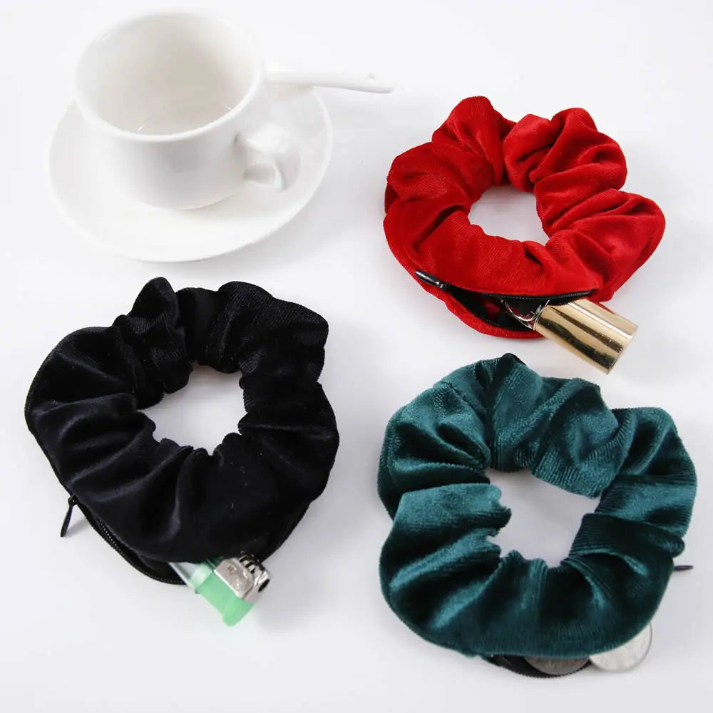 Portable Hidden Safe Hair Tie Storage Case – Secret Scrunchie with Zipper for Cash, Key & Jewelry (Travel/Outdoor)