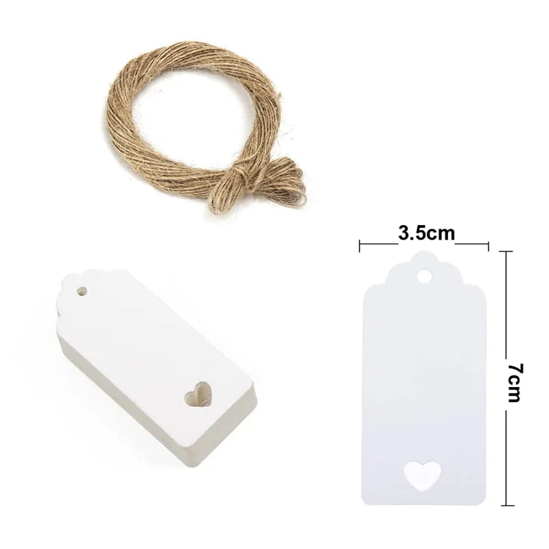 100PCS Hemp Rope & 20m Gilded Hanging Tags – Cowhide Black & White Cardboard Blank DIY Heart & Circle Labels