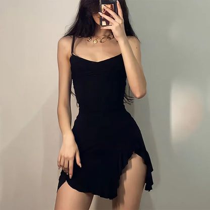 Summer Sexy Mini Dress for Women - Sleeveless, Backless Bodycon, Split Folded A-Line Dress, Party & Club Wear