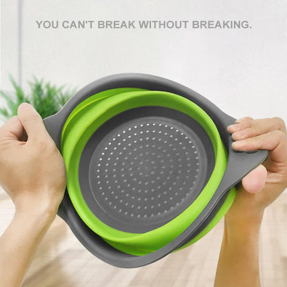 Silicone Round Folding Drain Basket Colander - 1 or 2pcs Collapsible Strainers for Washing Vegetables and Fruits, Essential Kitchen Tools