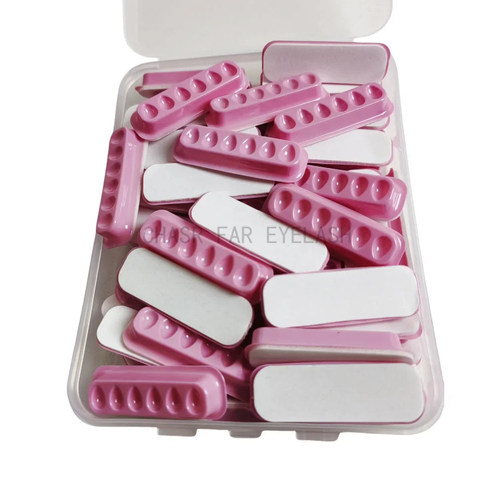 50PCS Eyelash Extension Glue Tray Wells – Self-Adhering Lash Fan Maker, Private Label Available