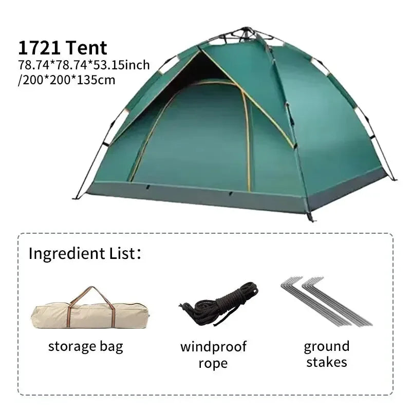 Outdoor Folding Tent – Fully Automatic Quick-Open 3-4 Person Camping Tent, Rain & Sun Proof, Portable for Self-Driving Trips