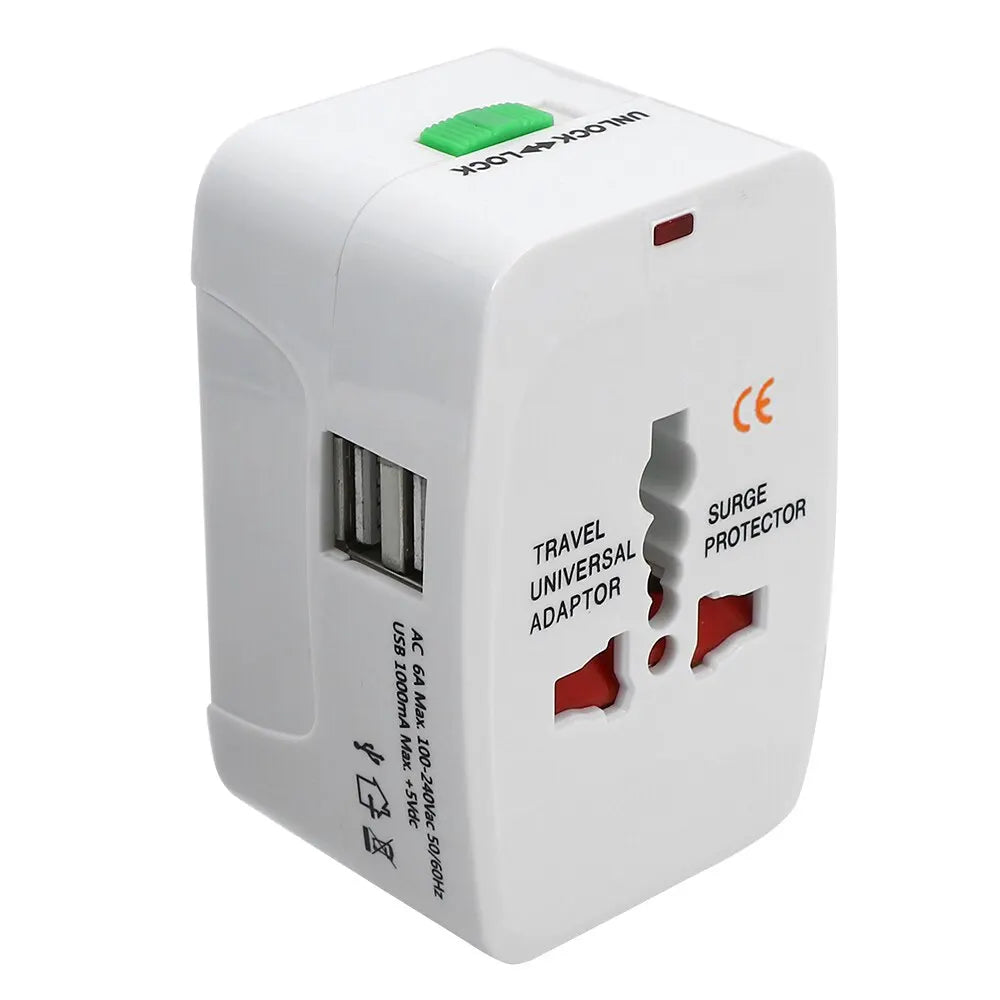 All-in-One International Plug Adapter — AU, US, UK, EU Converter with 2 USB Ports for World Travel