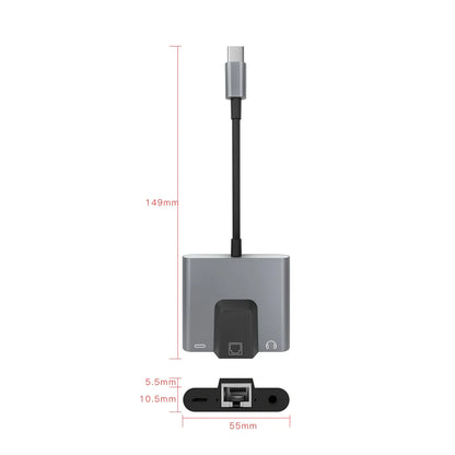 RGEEK USB-C to Ethernet Adapter Hub — Type-C to LAN, 3.5mm Audio & PD Charging Dock for iPhone & Android
