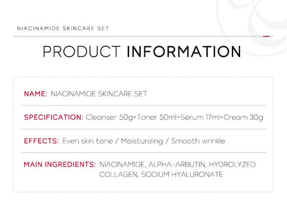 Niacinamide Skin Care Set – Oil Control, Anti-Wrinkle & Whitening Face Serum, Cream, Toner 4-Piece Kit