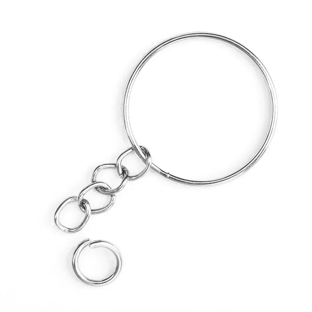 50/100pcs Stainless Steel Keyring Set – Split Rings, Lobster Clasps & Chains for DIY Keychains & Keyfobs