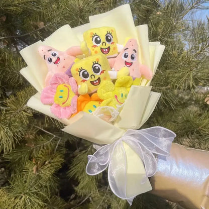 SpongeBob SquarePants Plush Set – Patrick Star, Gary & Squidward Tentacles Handmade Flower Bouquet Toys, Perfect Christmas, Birthday & Graduation Gift