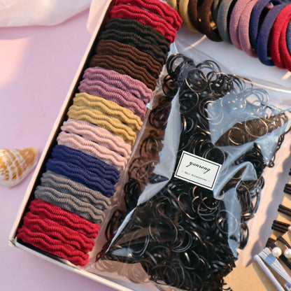 1085PCS Dark Hair Accessories Set - Seamless Ponytail Holders, Scrunchies, Hairbands & Ties for Women