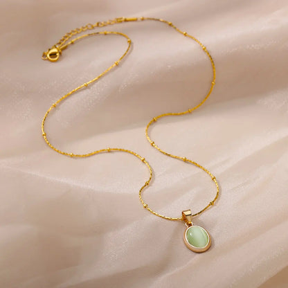 Fashion Opal Oval Necklace for Women – Gold Stainless Steel Pendant, Aesthetic Wedding Jewelry Gift