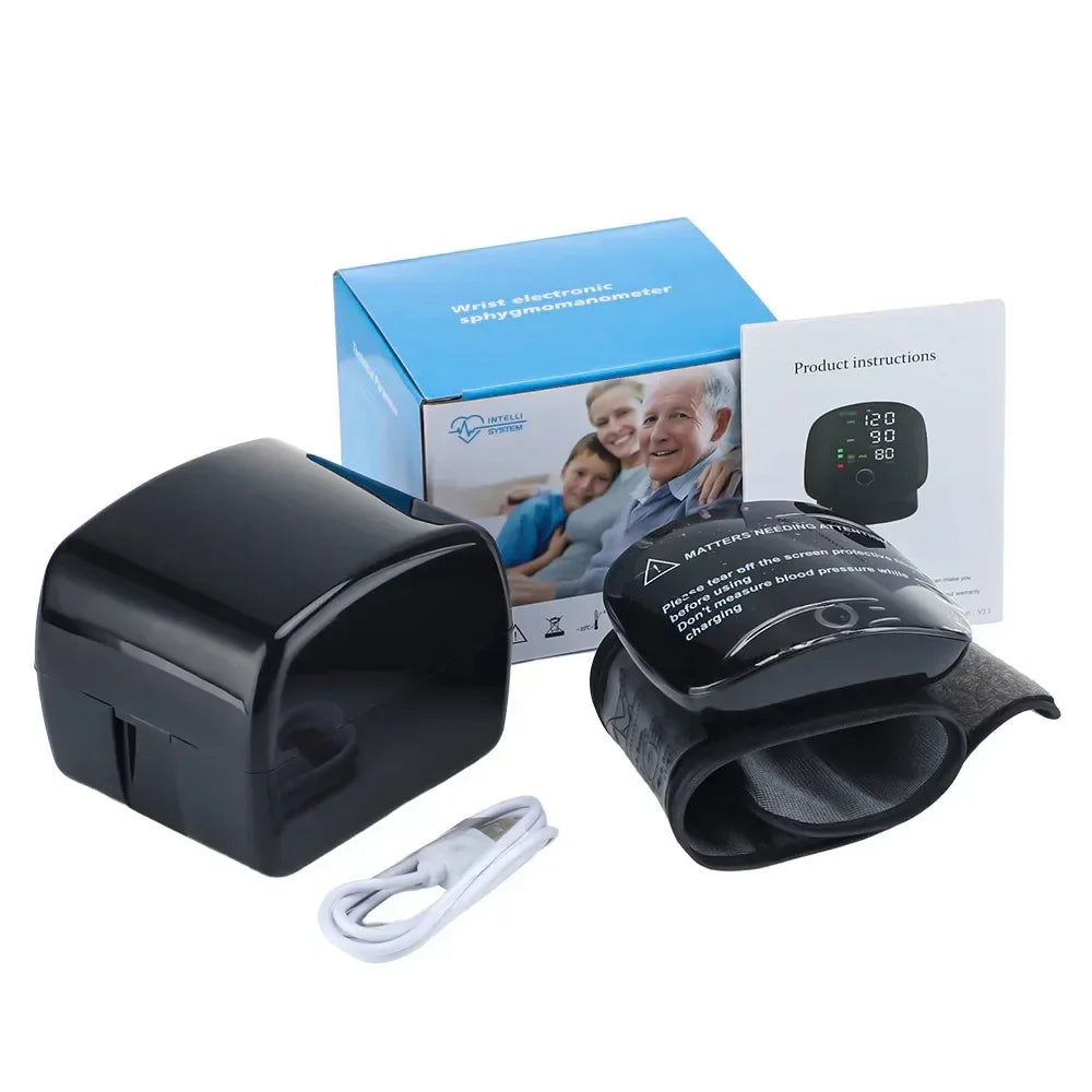LED Rechargeable Wrist Blood Pressure Monitor – English, Russian, Portuguese, Spanish Voice Broadcast Tonometer