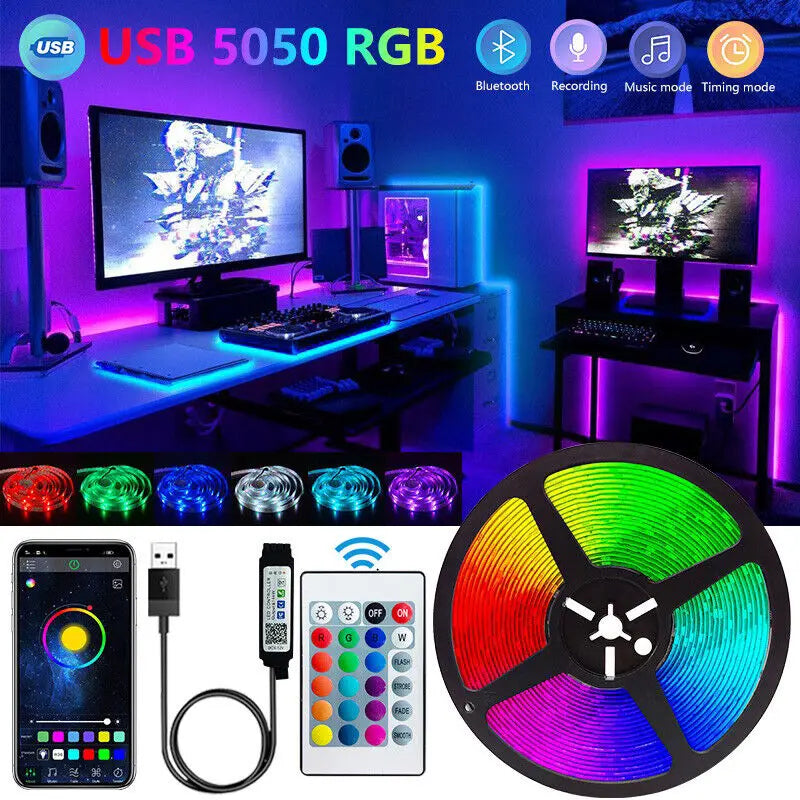 Bluetooth LED Strip Lights – Smart SMD 5050 Flexible Ribbon with App Remote for TV Backlight, Game Room & Home Decor