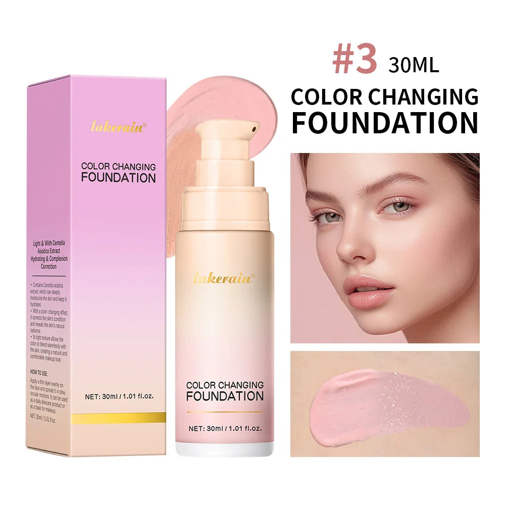Color-Changing 4-in-1 Foundation – Moisturizing SPF 30+ Longwear Waterproof Makeup Base for Hydrating Travel Coverage