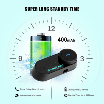 Freedconn T Com VB Motorcycle Helmet Bluetooth Headset — Wireless Stereo Intercom with Call, FM Music & Communication Sharing