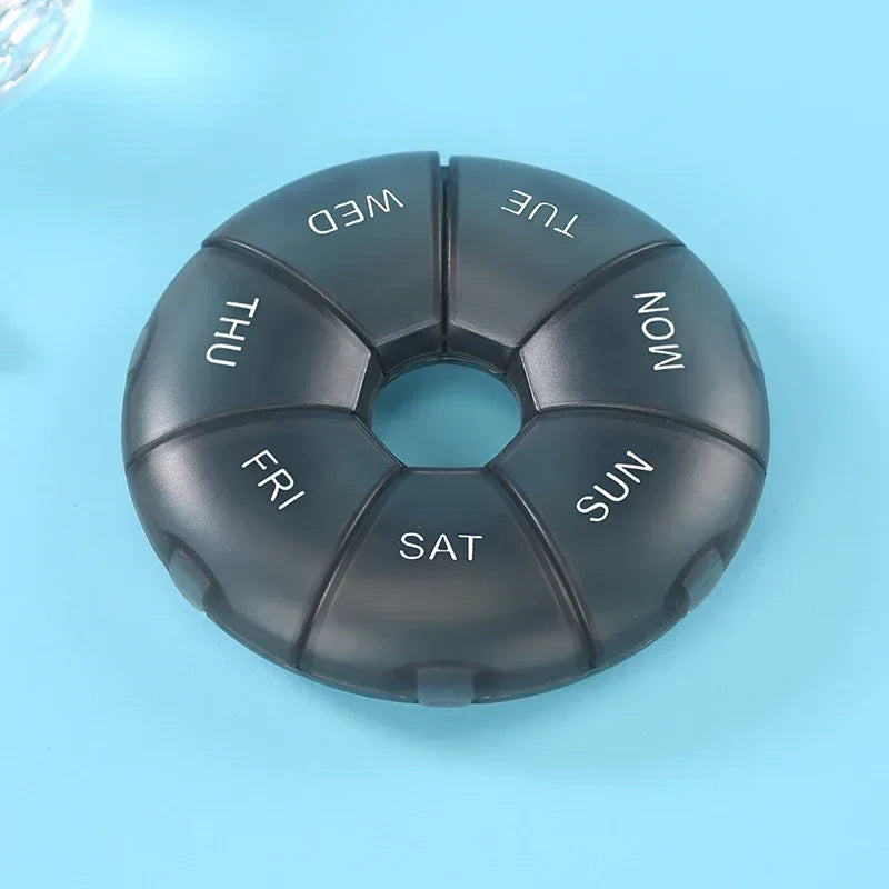 Portable Round Pill Case – 7-Day Weekly Tablet Organizer & Travel Storage Container