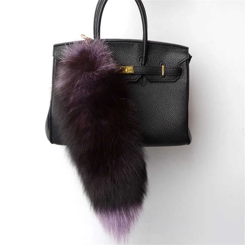 2024 Natural Fox Fur Tail Keychain – Chic Y2K Furry 40cm Keyring Accessory for Women’s Car Keys