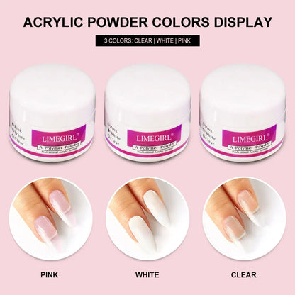 Nail Acrylic Powder and Liquid Monomer Kit – Crystal Nail Glitter, 3D Nail Tips, Carving Tools for Nail Art Decoration