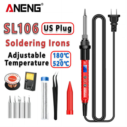 ANENG SL106 Electric Soldering Iron – Adjustable Temperature Welding & Rework Station with Heat Pencil Tip, 110V/220V