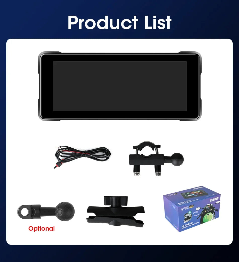 7-Inch Motorcycle GPS Navigation with Wireless Apple CarPlay & Android Auto – Waterproof Touchscreen Display, BT Connectivity, IPX7